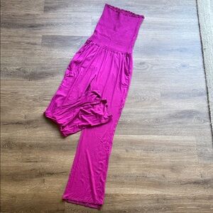 Chaser Fuchsia Strapless Smocked Jumpsuit
